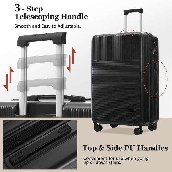 English Elm Luggage 5 Piece Hardside Abs Set with Front Access Carry on and Tsa Spinner Wheels Black N732P391579B