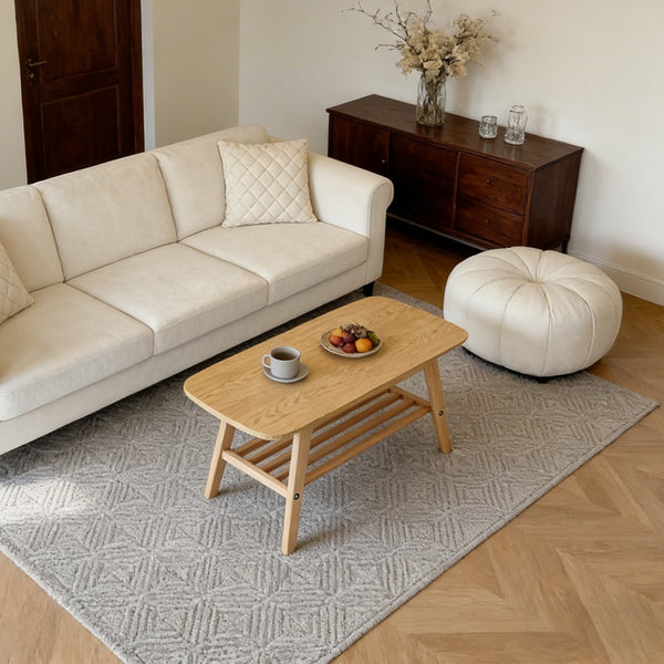 English Elm 39 Inch Solid Wood Coffee Table with Dual Open Shelves for Living Room Storage W2920P407664
