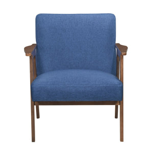 English Elm Modern Mid-Century Accent Chair Walnut Frame with Textured Linen Upholstery and Cushioned Seat Comfortfulness Blue 26.5 L x 23.5 W x 10 H B011P308029