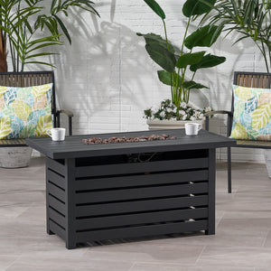 English Elm Rectangular Iron Propane Fire Table with Hidden Tank Storage and 30000 Btu Output 66597.00BLK-30K