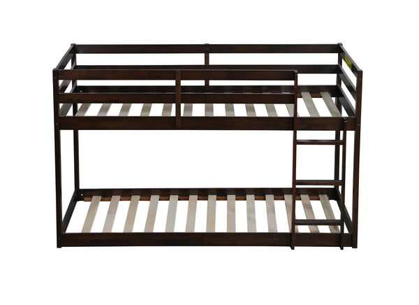 English Elm Solid Wooden Twin Over Twin Bunk Bed With Ladder - Durable Rubberwood, Espresso Finish, Space-Saving Design W504P191655-GIGA