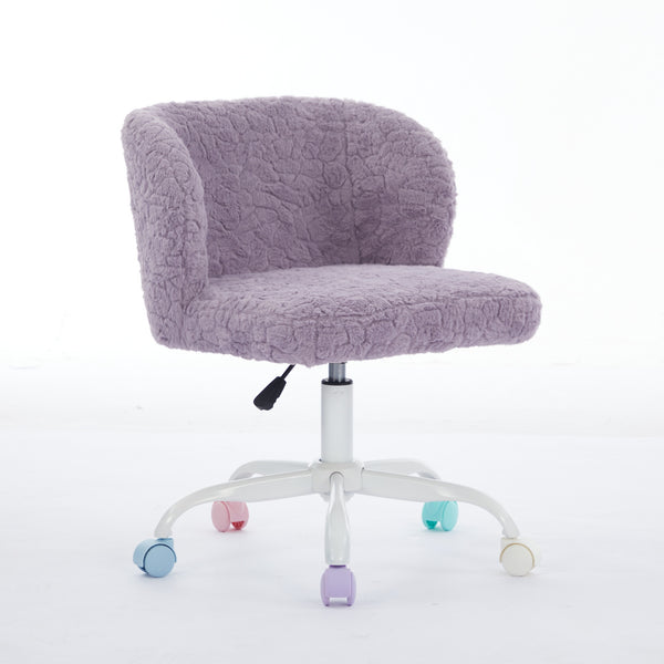 English Elm A&A Plush Faux Fur Office Chair with Ergonomic Wrap Back, Stable Metal Base, Breathable, Cute Wheels Violet W1143P324152