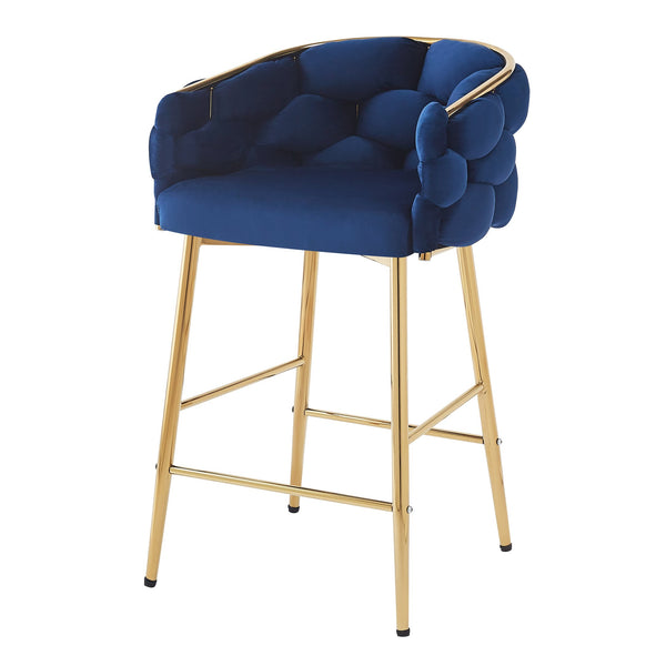 English Elm Christopher Knight Home® - 28'' Velvet Counter Stools Set of 2 with Gold Iron Frame, Plush Back & Footrest for Kitchen Dark Blue N780P199861B