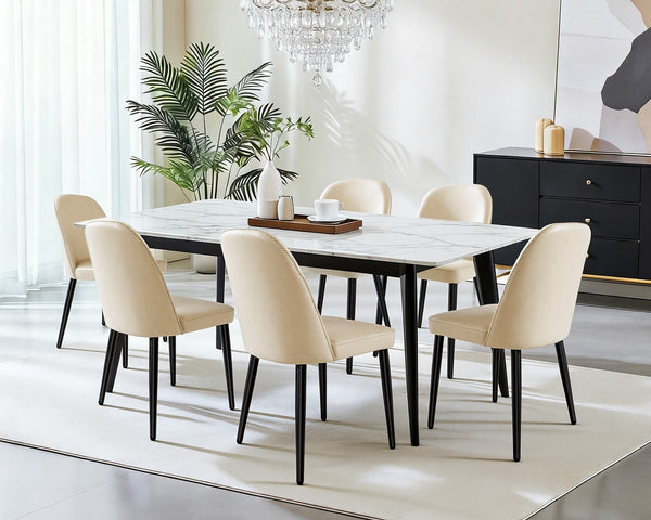 English Elm Beige Pu Leather Armless Dining Chair Set of 4 with Matte Black Iron Legs Modern Beige T3967P497816
