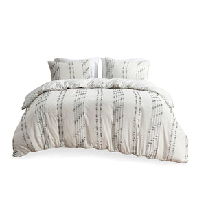 English Elm King/Cal King Kara Cotton Jacquard Duvet Cover Set — OEKO-TEX Eco-Friendly Striped & Diamond Bedding, Button Closure, Tie Corners, Easy Care Ivory 11.81 L x 9.84 W x 6.3 H B03596506