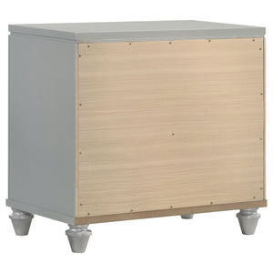 English Elm Delacroix Light Silver Nightstand with 2 Drawers, Felt-Lined Top, V-Shaped Crystal Pulls & Silver Trim B062P299982