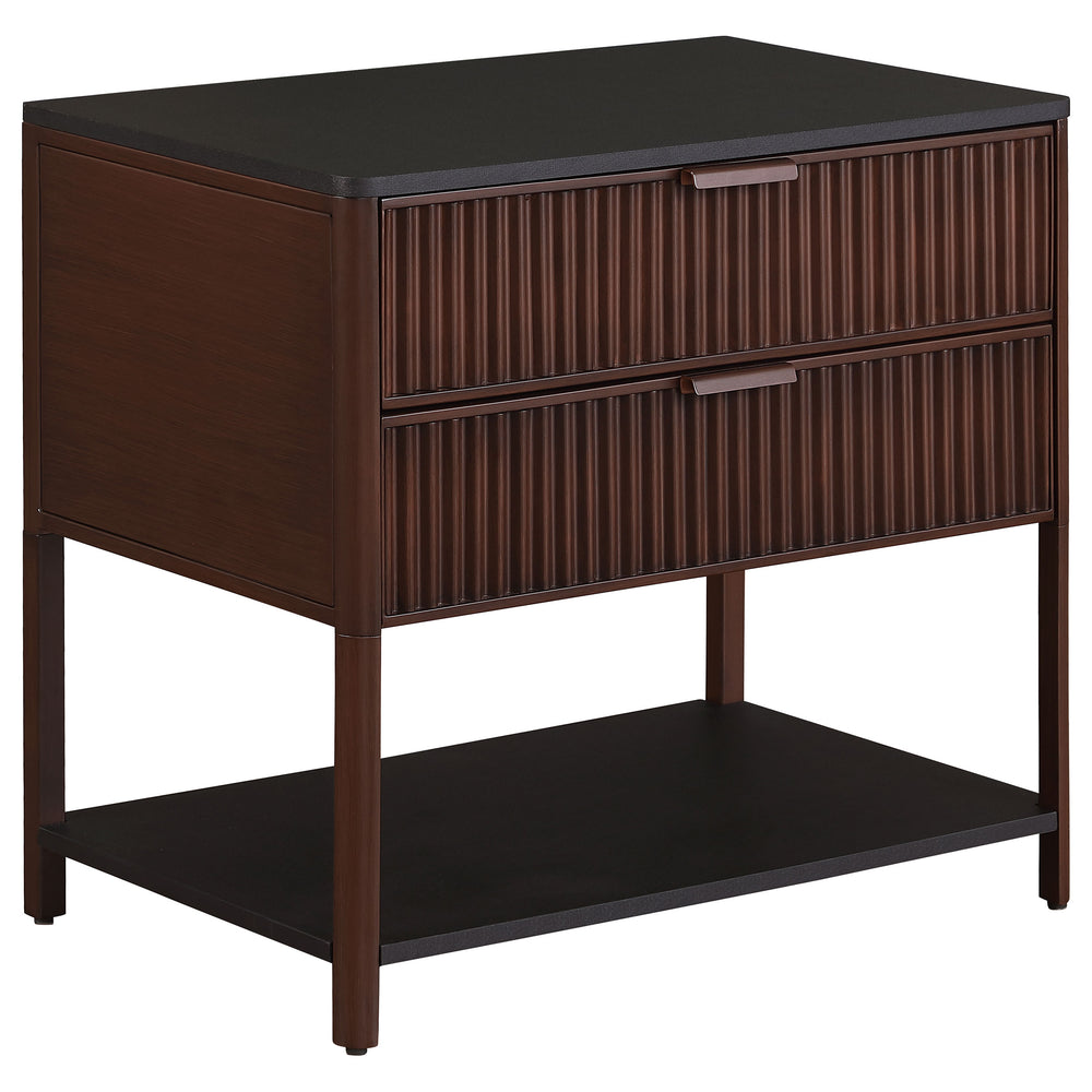 English Elm Tova Fluted 2-drawer Metal Frame Side Table with Open Shelf for Bedroom Living Room B062P451995