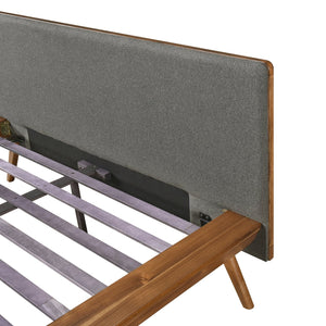 English Elm 1pc Queen Platform Bed Modern Upholstered Headboard in Dark Gray with Chestnut Wood Frame, Durable Design B011S01548