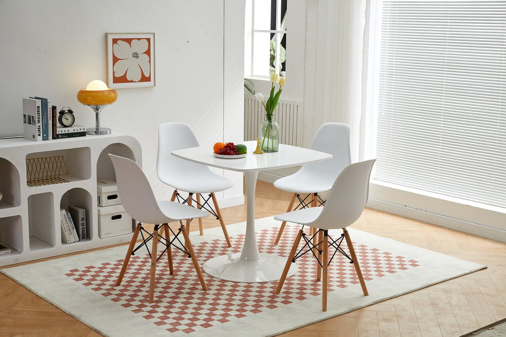 English Elm 42-inch Mid-Century Modern Pedestal Table – White MDF Top, Sturdy Metal Legs, Easy Assembly For Dining W3766P377025