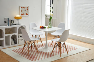 English Elm 42-inch Mid-Century Modern Pedestal Table – White MDF Top, Sturdy Metal Legs, Easy Assembly For Dining W3766P377025