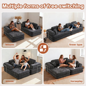 English Elm 104" Boneless Chenille Sectional Sofa with Chaise Deep Memory Foam Seats Living Room Dark Grey W3565S00023