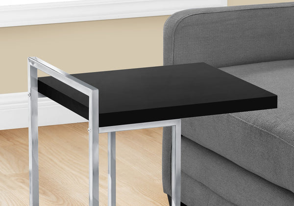 English Elm Accent Table, C-Shaped Modern Design With Black Laminate Top And Chrome Base For Compact Spaces B2710P219379