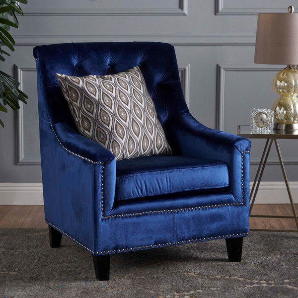 English Elm Christopher Knight Home® - Velvet Tufted Club Chair Jaclyn in Navy Blue — Luxe Tufting, Stud Trim, Plush Seat for Cozy Reading N758P278053B