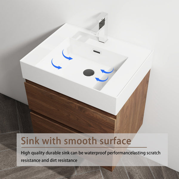 English Elm 24" Wall-Mounted Bathroom Vanity With Stylish Resin Sink & Soft-Close Drawers For Modern Spaces W999S00199