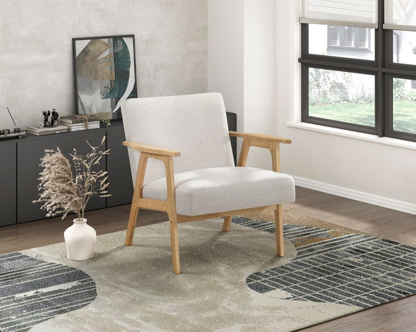 English Elm Modern Mid-Century Accent Chair Walnut Frame with Textured Linen Upholstery and Cushioned Seat Comfortfulness Beige,Natural 26.5 L x 23.5 W x 10 H B011P308034