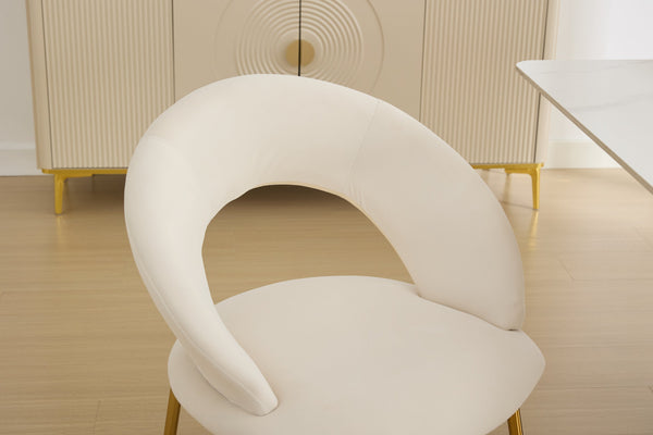 English Elm 061-Set Of 1 Elegant White Velvet Dining Chair With Curved Backrest & Luxe Gold Metal Legs For Style W527P255475