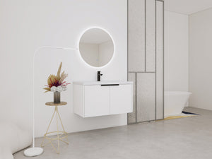 English Elm 36" Floating Bathroom Vanity with Resin Sink, Wavy Doors, Soft-Close Hinges & Durable Plywood Finish White W999P251811