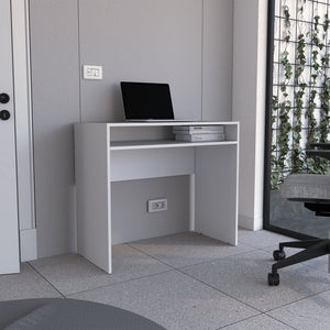 English Elm Stella Floating Writing Desk with Open Shelf for Small Spaces — Scratch‑Resistant Particle Board Surface White 40 L x 23 W x 4 H B200P235827