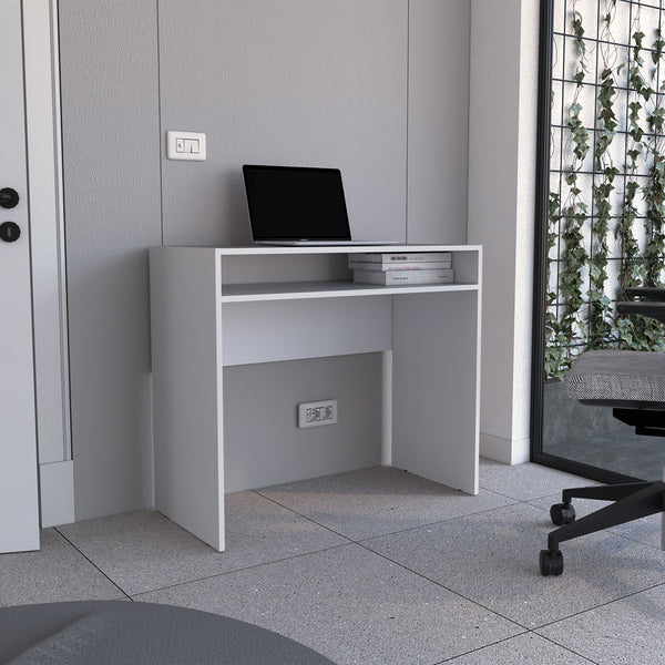 English Elm Stella Floating Writing Desk with Open Shelf for Small Spaces — Scratch‑Resistant Particle Board Surface White 40 L x 23 W x 4 H B200P235827