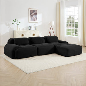 English Elm L-shaped Modular Corduroy Sectional Sofa Ergonomic Low Profile Living Room Seating Black W714S01276