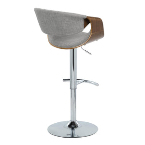 English Elm Curvo Adjustable Barstool Set Of 2 - Mid-Century Modern Swivel Stools With Chrome, Walnut & Grey Fabric B202S00807