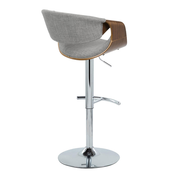 English Elm Curvo Adjustable Barstool Set Of 2 - Mid-Century Modern Swivel Stools With Chrome, Walnut & Grey Fabric B202S00807