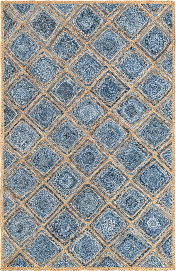 Unique Loom Braided Jute Bengal Hand Braided Geometric Rug Blue, Beige/Navy Blue 5' 1" x 8' 0"