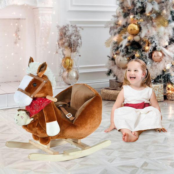 English Elm Qaba Giraffe Plush Toddler Rocking Ride on Toy with Sound and Safety Belt W2225P200532