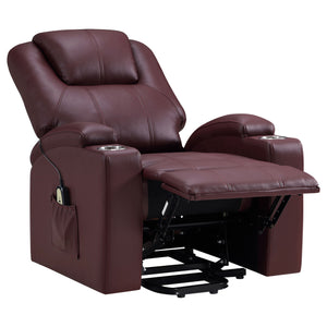 English Elm Macklin Faux Leather Power Lift Recliner with Heat Massage and Storage Pockets Wine Red B062P466805