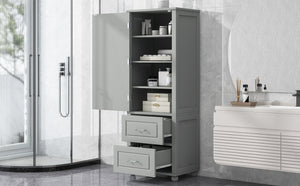 English Elm Tall Freestanding Bathroom Cabinet Two Drawers Adjustable Shelves Matte Mdf Storage Grey N725P407739E