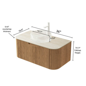 English Elm Dina Floating Bathroom Vanity Sintered Stone Top Glass Basin Striped Plywood Cabinet W2615S00351