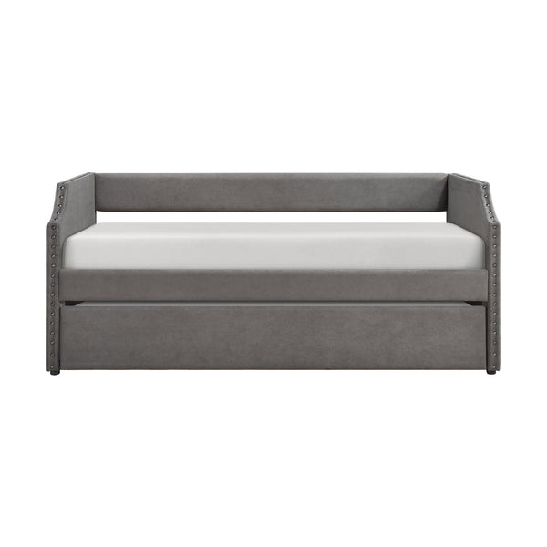 English Elm Modern Upholstered Daybed with Pull Out Trundle Nailhead Trim Twin Guest Room Piece Dark Gray B011P256301