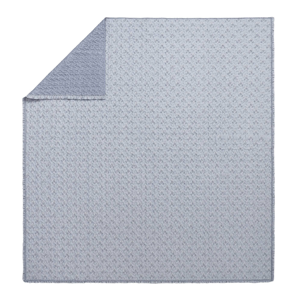 JLA Home Madison Park - 3 Piece Ruffle Printed Quilt Set – Lightweight Microfiber Coverlet with Double-Layer Ruffle & Vermicelli Quilting Blue MP13-8879