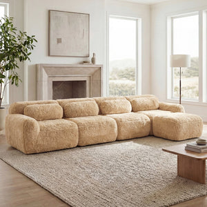 English Elm L-shaped Modular Plush Sectional Sofa with Cloud Foam Cushions for Cozy Living Spaces Light Khaki W714S01572