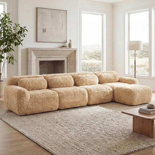 English Elm L-shaped Modular Plush Sectional Sofa with Cloud Foam Cushions for Cozy Living Spaces Light Khaki W714S01572
