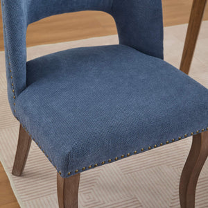 English Elm Wooden Modern Fabric Dining Chairs Set of 2 with Dual-Rebound Cushion & Curved Solid Wood Legs for Stylish Comfort Blue W1143P372914