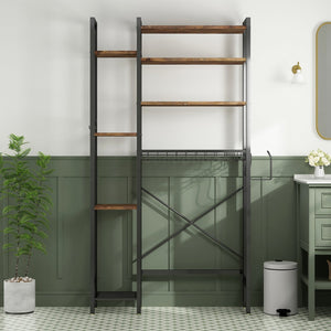 English Elm 8-tier Freestanding Over Toilet Organizer with Side Racks and Drain Basket Vintage Brown W2641P418457