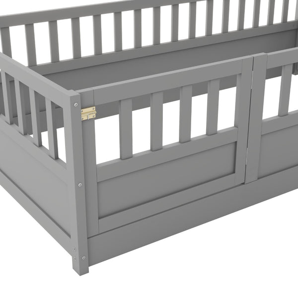English Elm Twin Montessori Floor Bed Frame With High Security Barriers & Child-Friendly Door In Grey Finish W1858P164928-GIGA