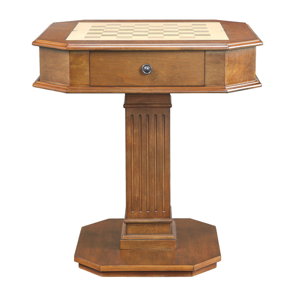 English Elm Galini Walnut Pedestal Game Table with Reversible Chess Checkers Backgammon Tray B2726P269303