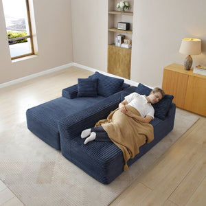 English Elm 105'' Modular Cloud Sectional with Deep Corduroy Cushions for Living Room Lounging W1117S00334