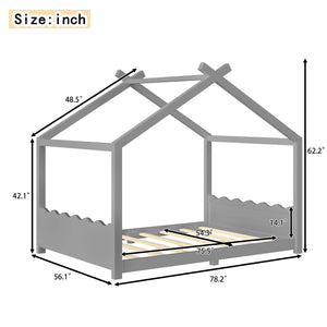 English Elm Twin House Frame Floor Bed Solid Pine Kids Room Montessori Low Profile Play Nook Gray W1580P387843