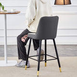 English Elm Modern Two-Tone Pu Bar Stool -White and Dark Gray Spliced Chairs With Gold Decorated Legs.White and Dark Gray Spliced,Black Metal Legs,Set Of 2 Chairs.