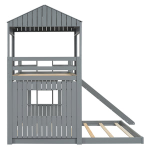 English Elm Wooden Twin Over Full Bunk Bed Farmhouse Playhouse Slide Pinewood Kids Loft Gray LT000328AAN