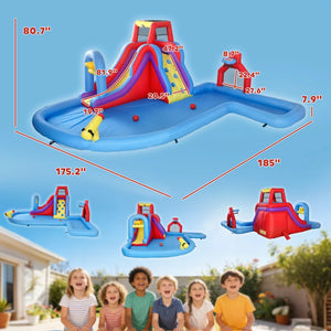 English Elm Inflatable Water Park Backyard Slide Splash Pool Climbing Wall 6 Activity Play T3971P484713