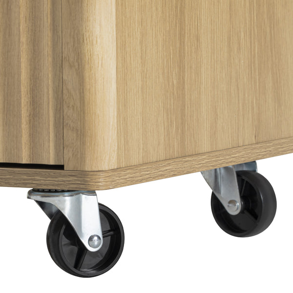 English Elm K&k Fluted Rolling Kitchen Island Faux Marble Top Power Outlet Storage Drawers Natural N707P353945Y