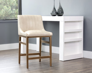 Sunpan Halden Urban Bar Stool with Bold Channel Tufting and Rustic Bronze Steel Frame for Stylish Spaces Bravo Cream