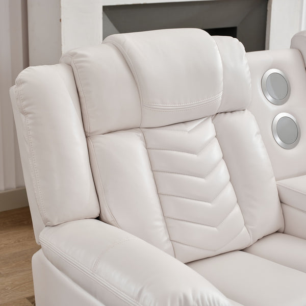 English Elm Ms Five Seat Power Reclining Sectional Faux Leather with Led Bluetooth Usb Charging White W1805S00183