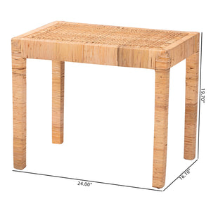 English Elm Modern Bohemian Woven Rattan Seat Mahogany Frame Entryway Bedroom Accent Bench B2750P467657
