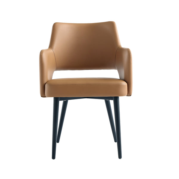 English Elm Tremont Metal Vegan Leather Armchair with Sleek Black Steel Frame, High-Density Foam Comfort Brown B365P397733