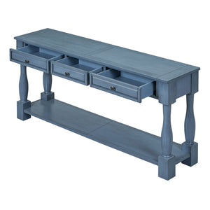 English Elm Trexm Distressed Entryway Console Table Three Drawers Open Shelf Mediterranean Wood Navy N715P372052M
